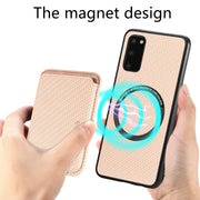 For Samsung Galaxy S20 Carbon Fiber Leather Card Magsafe Magnetic Phone Case(Khaki)