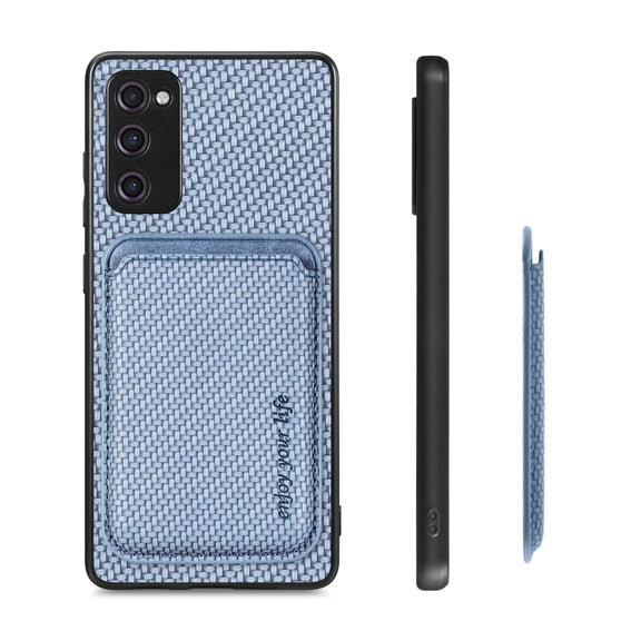 For Samsung Galaxy S21 FE 5G Carbon Fiber Leather Card Magsafe Magnetic Phone Case(Blue)