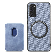 For Samsung Galaxy S21 FE 5G Carbon Fiber Leather Card Magsafe Magnetic Phone Case(Blue)