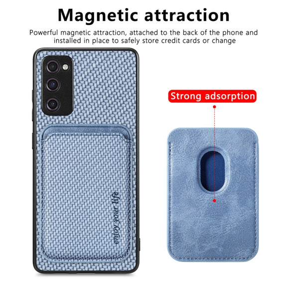 For Samsung Galaxy S21 FE 5G Carbon Fiber Leather Card Magsafe Magnetic Phone Case(Blue)