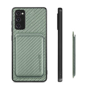 For Samsung Galaxy S21 FE 5G Carbon Fiber Leather Card Magsafe Magnetic Phone Case(Green)