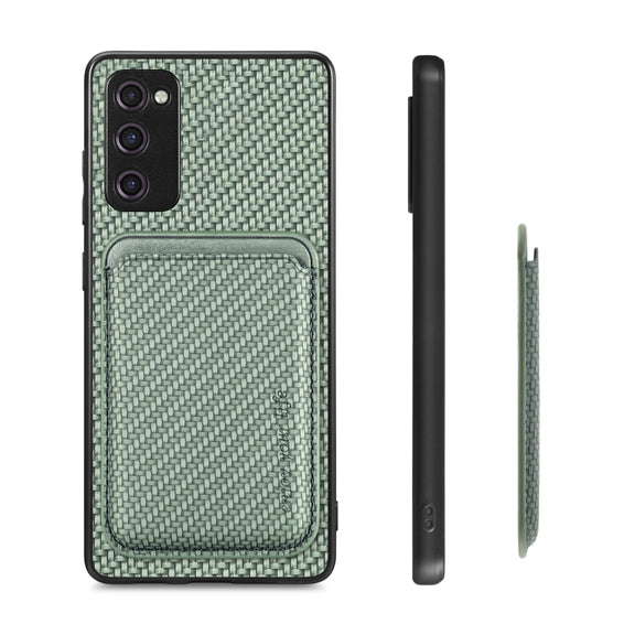 For Samsung Galaxy S21 FE 5G Carbon Fiber Leather Card Magsafe Magnetic Phone Case(Green)