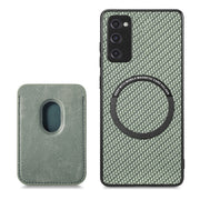 For Samsung Galaxy S21 FE 5G Carbon Fiber Leather Card Magsafe Magnetic Phone Case(Green)