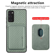 For Samsung Galaxy S21 FE 5G Carbon Fiber Leather Card Magsafe Magnetic Phone Case(Green)