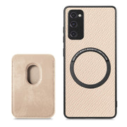 For Samsung Galaxy S21 FE 5G Carbon Fiber Leather Card Magsafe Magnetic Phone Case(Khaki)