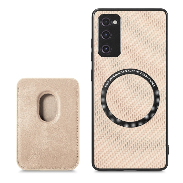 For Samsung Galaxy S20 FE Carbon Fiber Leather Card Magsafe Magnetic Phone Case(Khaki)