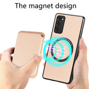 For Samsung Galaxy S20 FE Carbon Fiber Leather Card Magsafe Magnetic Phone Case(Khaki)