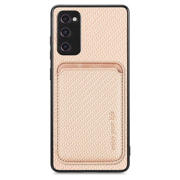 For Samsung Galaxy S20 FE Carbon Fiber Leather Card Magsafe Magnetic Phone Case(Khaki)