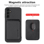 For Samsung Galaxy A14 5G Carbon Fiber Leather Card Magsafe Magnetic Phone Case(Black)