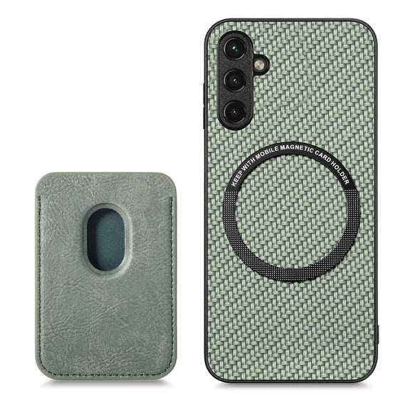 For Samsung Galaxy A14 5G Carbon Fiber Leather Card Magsafe Magnetic Phone Case(Green)
