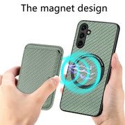 For Samsung Galaxy A14 5G Carbon Fiber Leather Card Magsafe Magnetic Phone Case(Green)