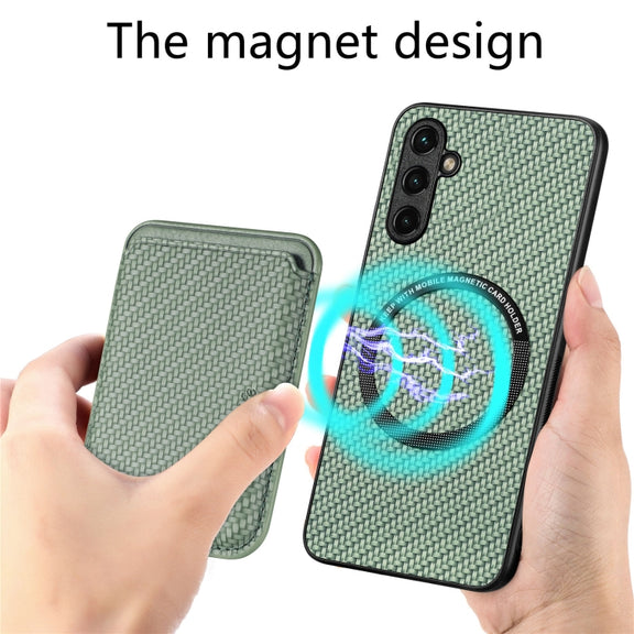 For Samsung Galaxy A14 5G Carbon Fiber Leather Card Magsafe Magnetic Phone Case(Green)