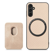 For Samsung Galaxy A14 5G Carbon Fiber Leather Card Magsafe Magnetic Phone Case(Khaki)