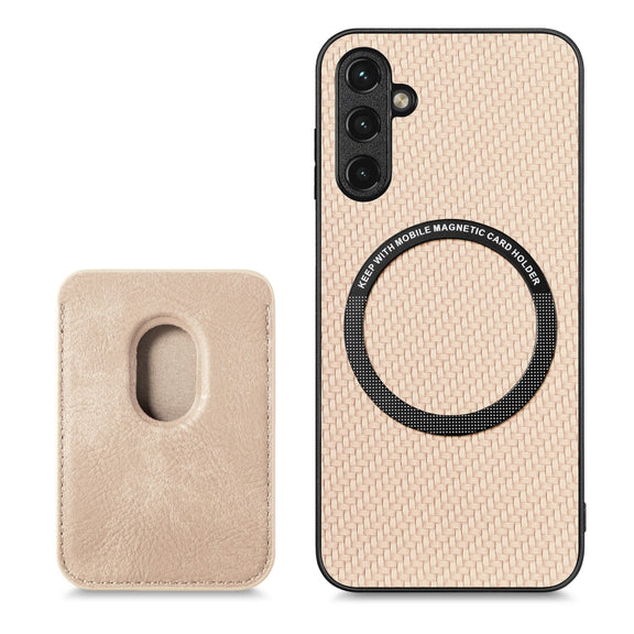 For Samsung Galaxy A14 5G Carbon Fiber Leather Card Magsafe Magnetic Phone Case(Khaki)
