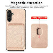 For Samsung Galaxy A14 5G Carbon Fiber Leather Card Magsafe Magnetic Phone Case(Khaki)