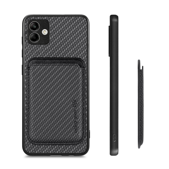 For Samsung Galaxy A04 4G Carbon Fiber Leather Card Magsafe Magnetic Phone Case(Black)