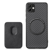 For Samsung Galaxy A04 4G Carbon Fiber Leather Card Magsafe Magnetic Phone Case(Black)