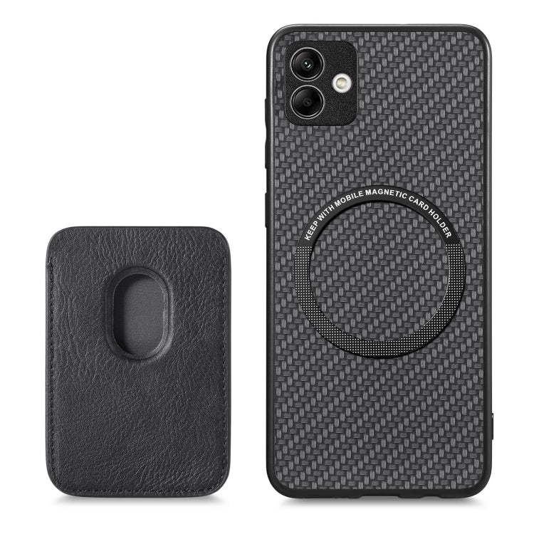 For Samsung Galaxy A04 4G Carbon Fiber Leather Card Magsafe Magnetic Phone Case(Black)