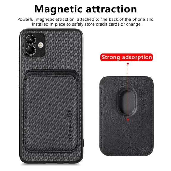 For Samsung Galaxy A04 4G Carbon Fiber Leather Card Magsafe Magnetic Phone Case(Black)