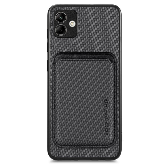 For Samsung Galaxy A04 4G Carbon Fiber Leather Card Magsafe Magnetic Phone Case(Black)
