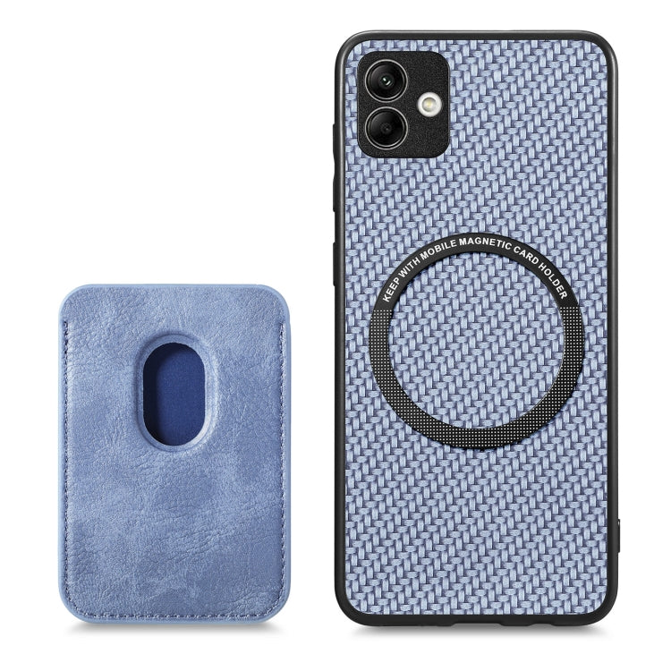 For Samsung Galaxy A04 4G Carbon Fiber Leather Card Magsafe Magnetic Phone Case(Blue)
