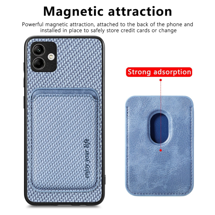 For Samsung Galaxy A04 4G Carbon Fiber Leather Card Magsafe Magnetic Phone Case(Blue)