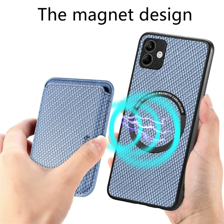 For Samsung Galaxy A04 4G Carbon Fiber Leather Card Magsafe Magnetic Phone Case(Blue)