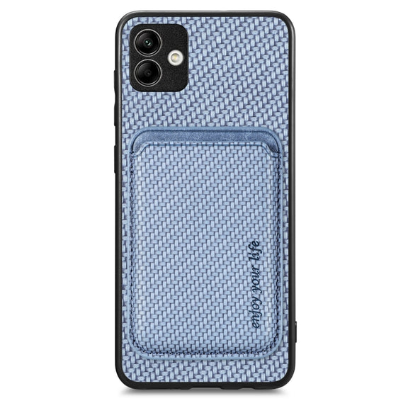 For Samsung Galaxy A04 4G Carbon Fiber Leather Card Magsafe Magnetic Phone Case(Blue)
