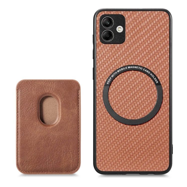 For Samsung Galaxy A04 4G Carbon Fiber Leather Card Magsafe Magnetic Phone Case(Brown)