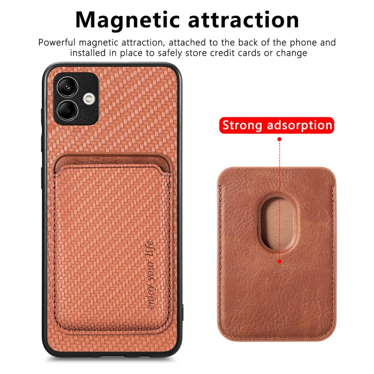 For Samsung Galaxy A04 4G Carbon Fiber Leather Card Magsafe Magnetic Phone Case(Brown)