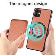 For Samsung Galaxy A04 4G Carbon Fiber Leather Card Magsafe Magnetic Phone Case(Brown)