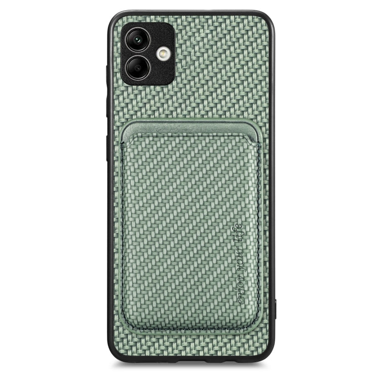 For Samsung Galaxy A04 4G Carbon Fiber Leather Card Magsafe Magnetic Phone Case(Green)
