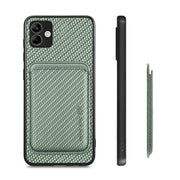 For Samsung Galaxy A04 4G Carbon Fiber Leather Card Magsafe Magnetic Phone Case(Green)