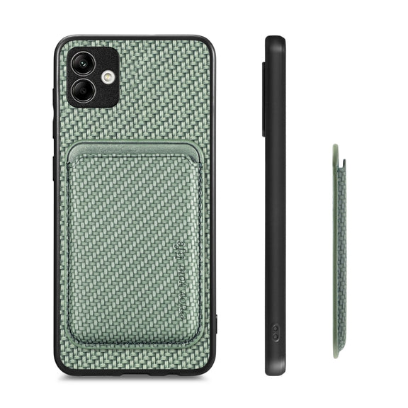 For Samsung Galaxy A04 4G Carbon Fiber Leather Card Magsafe Magnetic Phone Case(Green)