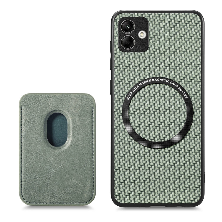 For Samsung Galaxy A04 4G Carbon Fiber Leather Card Magsafe Magnetic Phone Case(Green)
