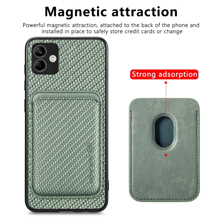 For Samsung Galaxy A04 4G Carbon Fiber Leather Card Magsafe Magnetic Phone Case(Green)