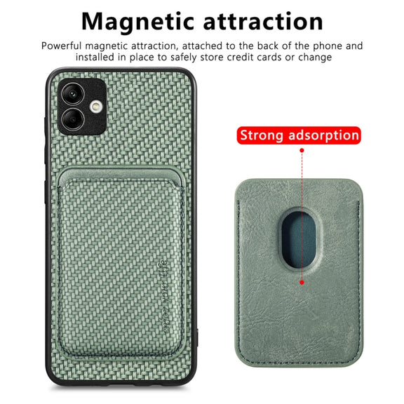 For Samsung Galaxy A04 4G Carbon Fiber Leather Card Magsafe Magnetic Phone Case(Green)