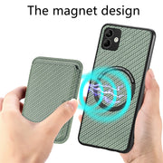 For Samsung Galaxy A04 4G Carbon Fiber Leather Card Magsafe Magnetic Phone Case(Green)