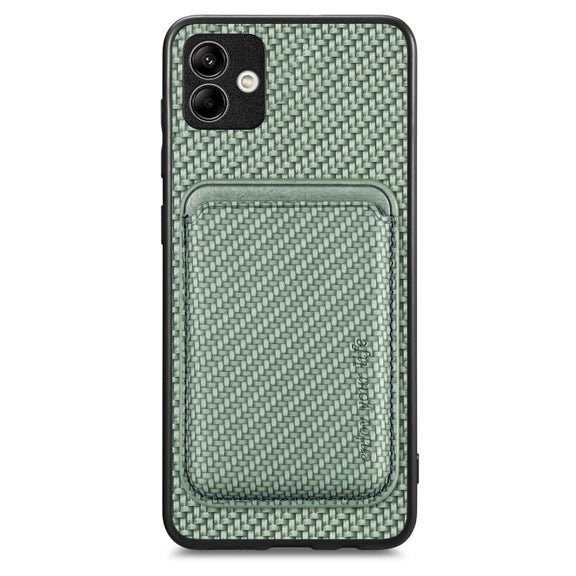 For Samsung Galaxy A04 4G Carbon Fiber Leather Card Magsafe Magnetic Phone Case(Green)