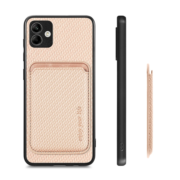 For Samsung Galaxy A04 4G Carbon Fiber Leather Card Magsafe Magnetic Phone Case(Khaki)