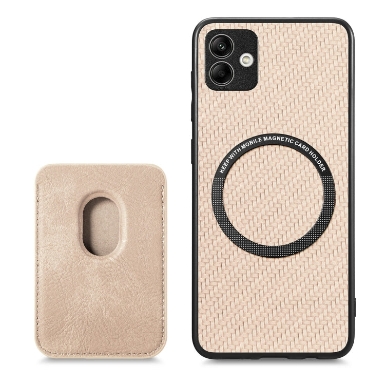 For Samsung Galaxy A04 4G Carbon Fiber Leather Card Magsafe Magnetic Phone Case(Khaki)