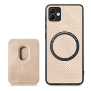 For Samsung Galaxy A04 4G Carbon Fiber Leather Card Magsafe Magnetic Phone Case(Khaki)