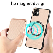 For Samsung Galaxy A04 4G Carbon Fiber Leather Card Magsafe Magnetic Phone Case(Khaki)