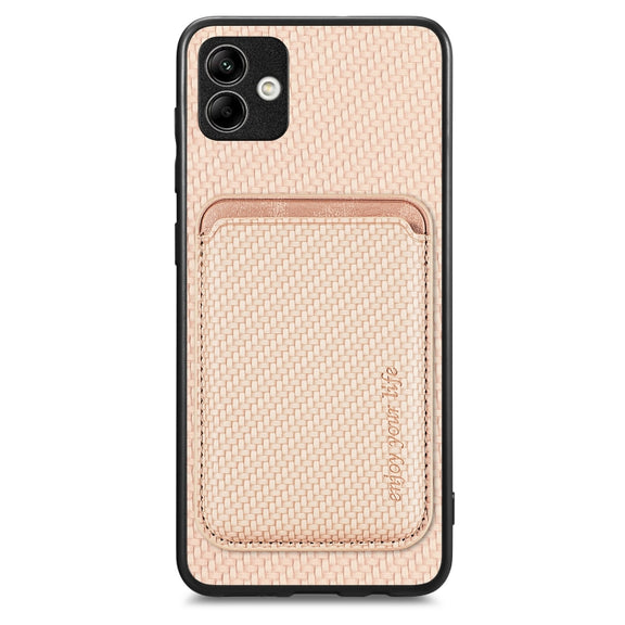 For Samsung Galaxy A04 4G Carbon Fiber Leather Card Magsafe Magnetic Phone Case(Khaki)