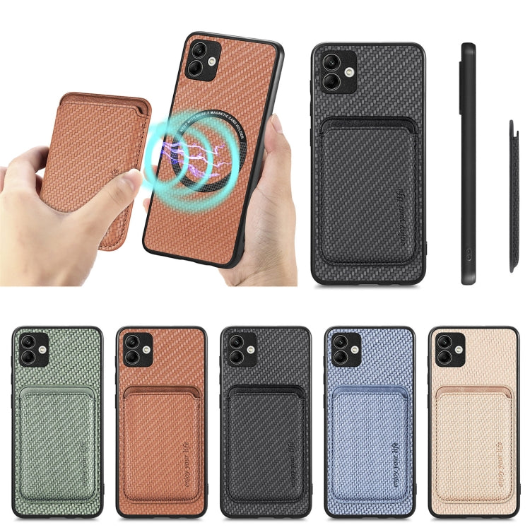 For Samsung Galaxy A04 4G Carbon Fiber Leather Card Magsafe Magnetic Phone Case(Black)