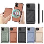 For Samsung Galaxy A04 4G Carbon Fiber Leather Card Magsafe Magnetic Phone Case(Black)