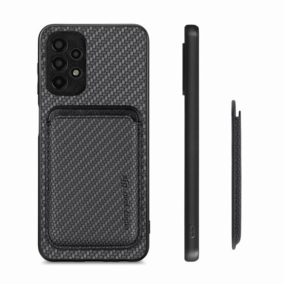 For Samsung Galaxy A13 4G Carbon Fiber Leather Card Magsafe Magnetic Phone Case(Black)