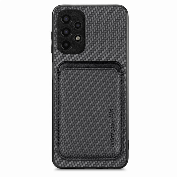 For Samsung Galaxy A13 4G Carbon Fiber Leather Card Magsafe Magnetic Phone Case(Black)