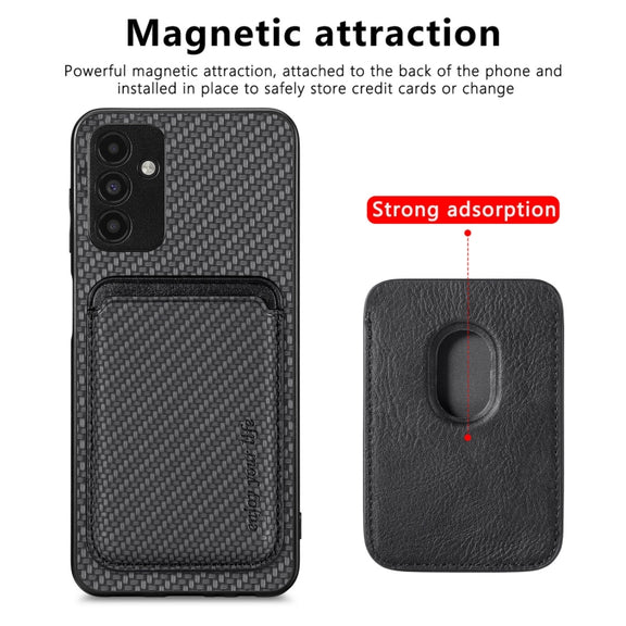 For Samsung Galaxy A13 5G Carbon Fiber Leather Card Magsafe Magnetic Phone Case(Black)