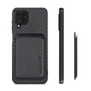For Samsung Galaxy A22 4G Carbon Fiber Leather Card Magsafe Magnetic Phone Case(Black)